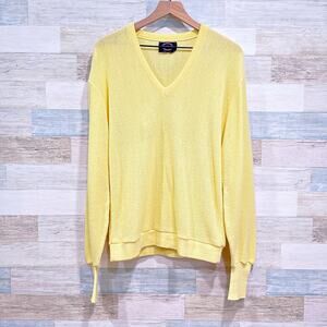Jantzen Vintage Orlon Acrylic V Neck Sweater Yellow Made In USA Mens Large